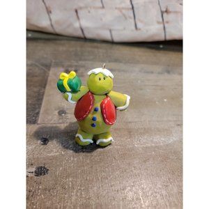 Green gingerbread man present gift ornament Xmas decor